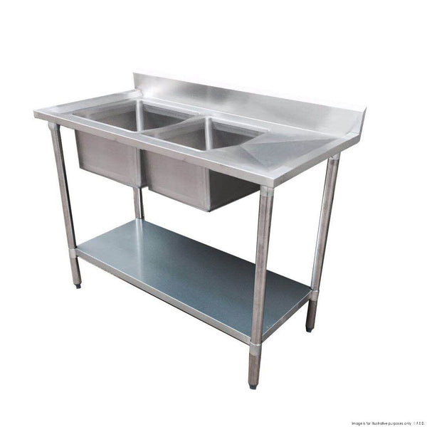 Economic 304 Grade SS Centre Double Sink Bench 2400x700x900 with two 610x400x250 sinks 2400-7-DSBC