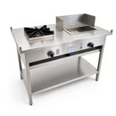 BB-2/12G/CHG-300 Combination 2 Boiling Burners with 300mm Grill Plate & 300mm Volcanic Rock Char Grill on Stand with Shelf under