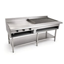 BB-4/12G/CHG-300 Combination 4 Boiling Burners with 300mm Grill Plate & 300mm Volcanic Rock Char Grill on Stand with Shelf under