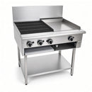 BB-2/12G/CHG-300 Combination 2 Boiling Burners with 300mm Grill Plate & 300mm Volcanic Rock Char Grill on Stand with Shelf under