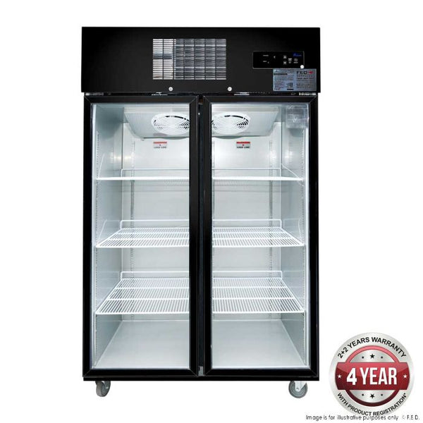 Double Glass Door Black Stainless Steel Upright Freezer - SUFG1000B