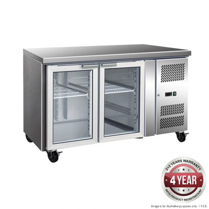 GN2100TNG - 2 Glass Door Gastronorm Bench Fridge