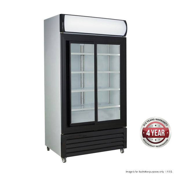 Large Black Sliding Two Glass Door Colourbond Upright Drink Fridge - LG-1000SDBG