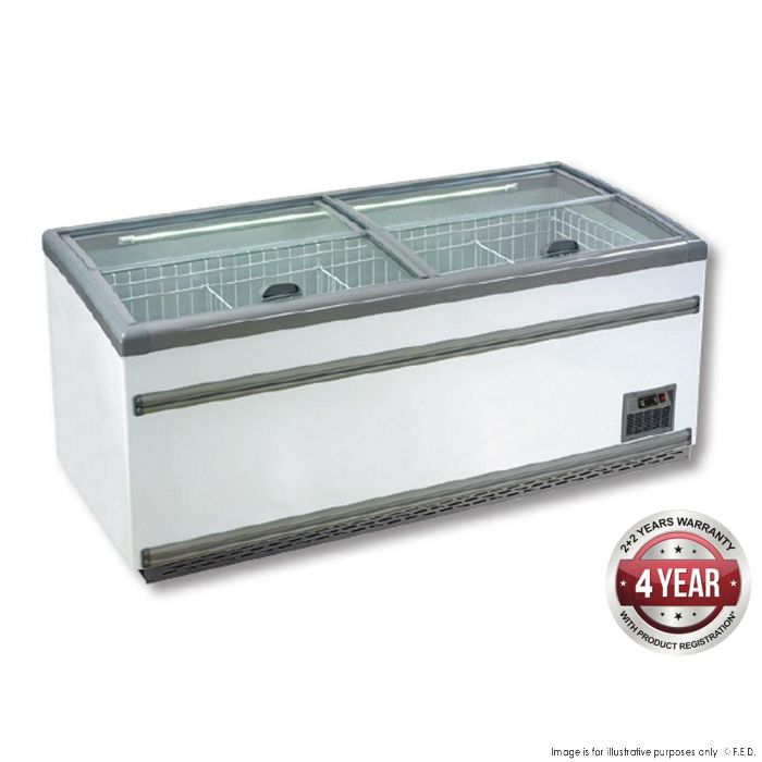 ZCD-E185S Supermarket Island Dual Temperature Freezer & Chiller‌ with Glass Sliding Lids